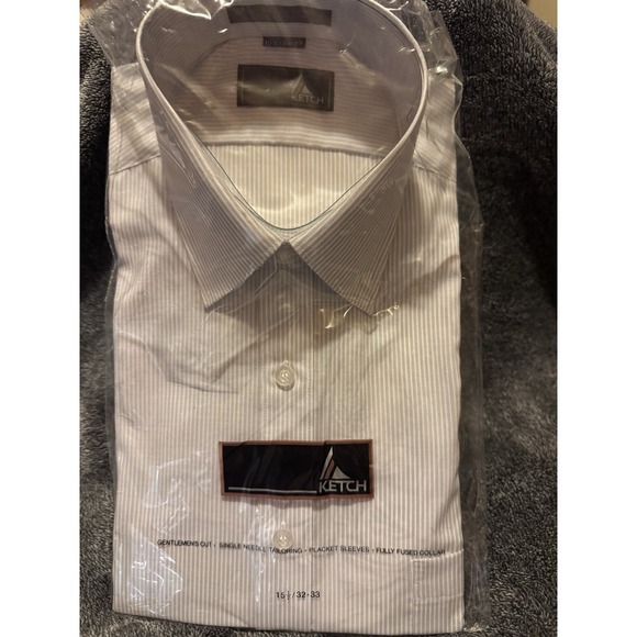 Ketch Other - Vintage Ketch Mens Long Sleeve Dress Shirt Blue Grey Stripe Size 15 1/2 32-33 N